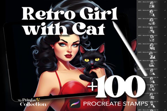 100 Procreate Retro Girl Cat Procreate: A Timeless Digital Art Resource