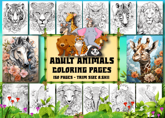 150 Adult Animals Coloring Pages for KDP