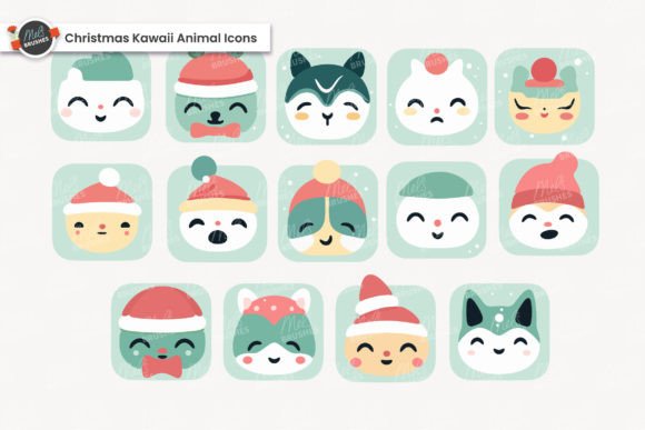 Christmas Kawaii Animal Vector Icons: A Festive and Adorable Design Asset