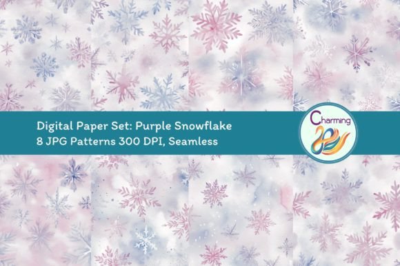 Digital Papers Set Purple Snowflake
