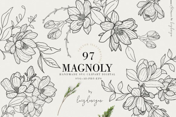 Magnolia Floral Line Art for Creative Projects