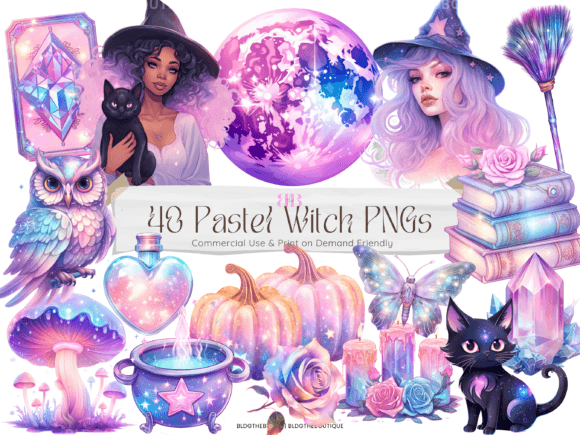 Pastel Witch Halloween PNG Clipart Files: A Versatile Resource for Creative Projects