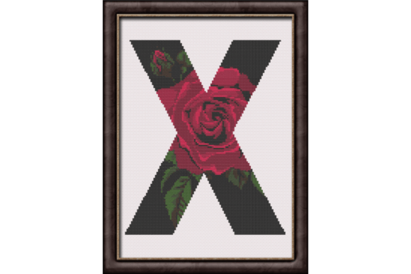 Red Rose on Black X Monogram: A Timeless Embroidery Design for Creative Expression