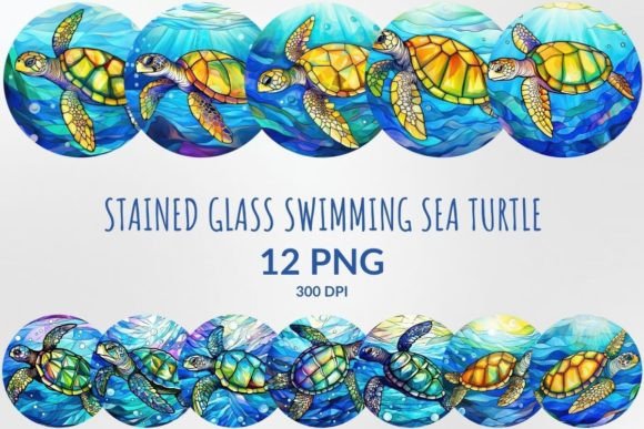 Stained Glass Swimming Sea Turtle Pack