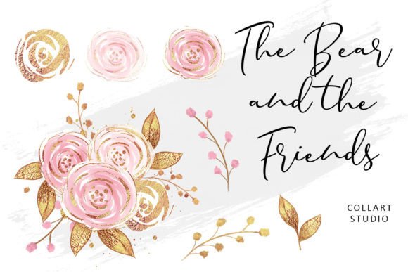 The Bear the Friends Floral Clipart Set