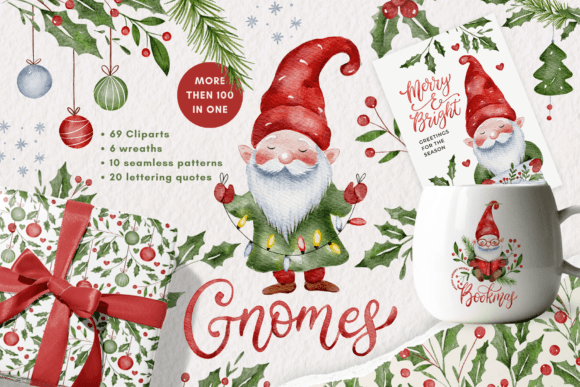 Watercolor Christmas Gnomes Bundle: A Festive Graphic Asset for Creative Projects