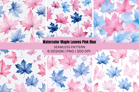 Watercolor Maple Leaves Pink Blue: A Versatile Digital Paper Background for Creative Projects